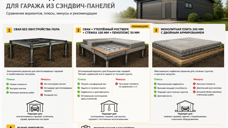 Какой фундамент выбрать для гаража из сэндвич-панелей